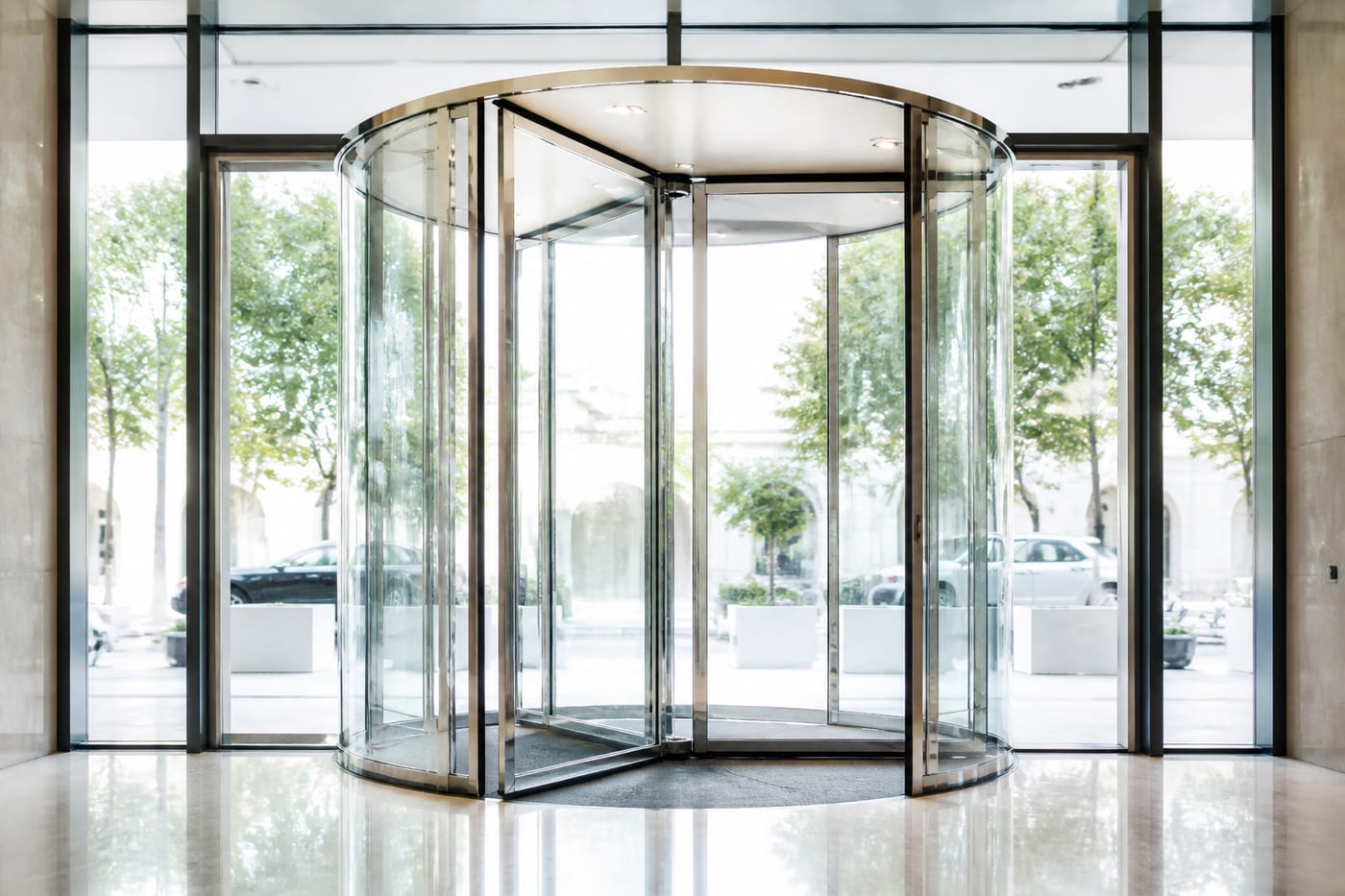 Cam döner kapı — şeffaf crystal tip revolving door bina girişi